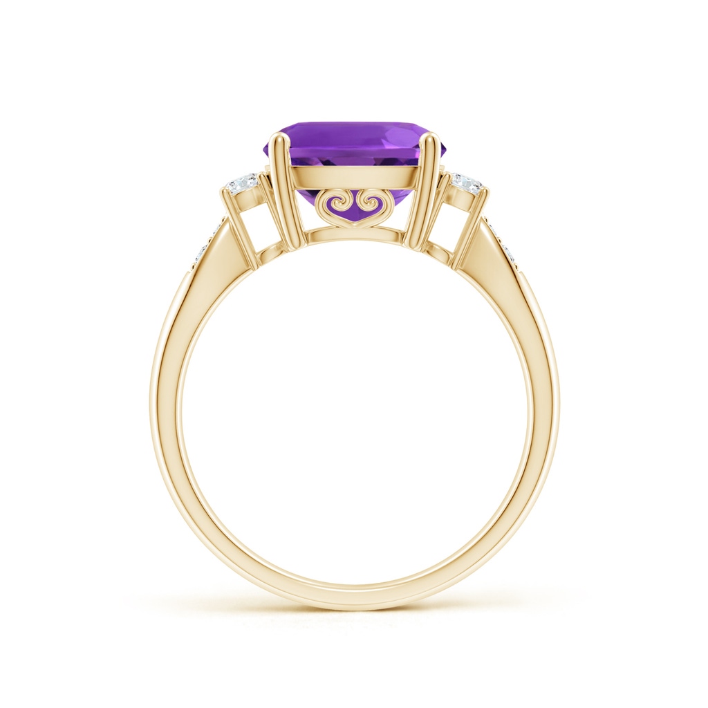 9mm AAAA Cushion Amethyst Solitaire Ring with Diamond Accents in Yellow Gold - side_1