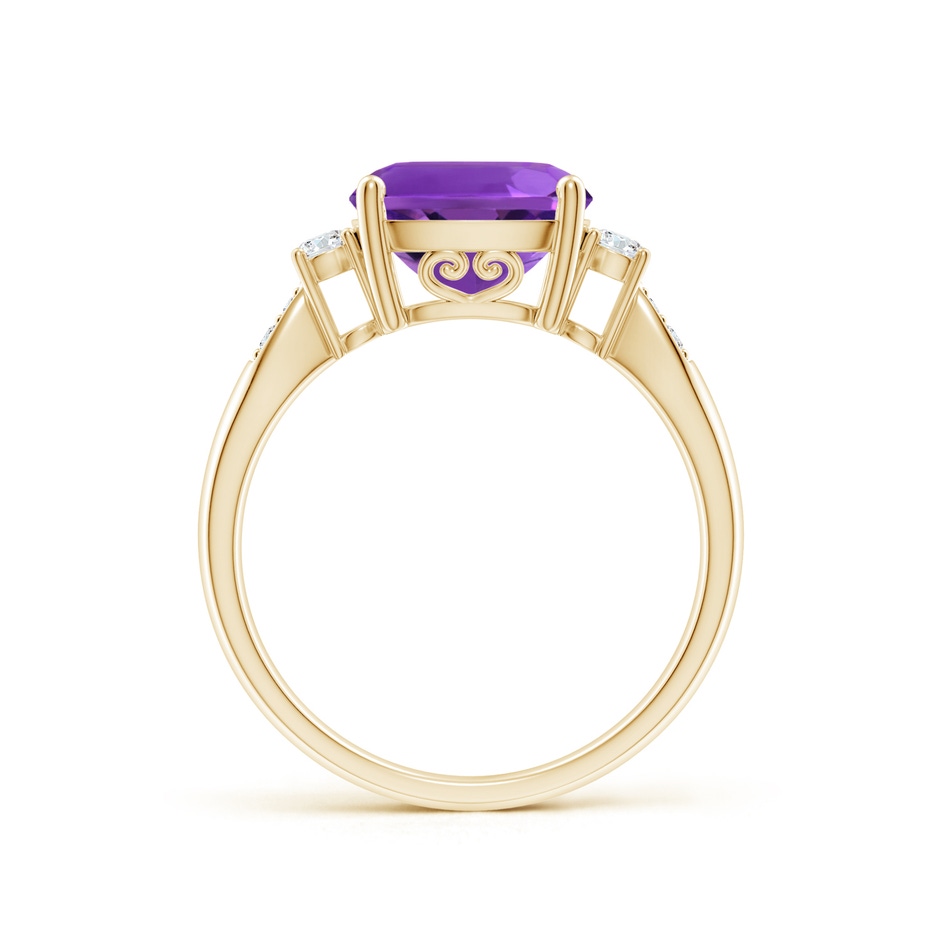 9mm AAAA Cushion Amethyst Solitaire Ring with Diamond Accents in Yellow Gold side-1