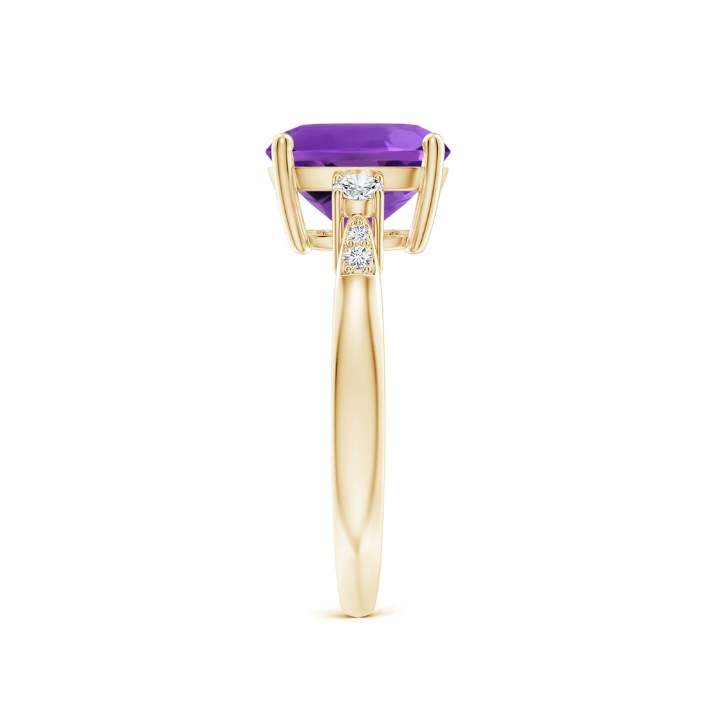9mm AAAA Cushion Amethyst Solitaire Ring with Diamond Accents in Yellow Gold Side-2