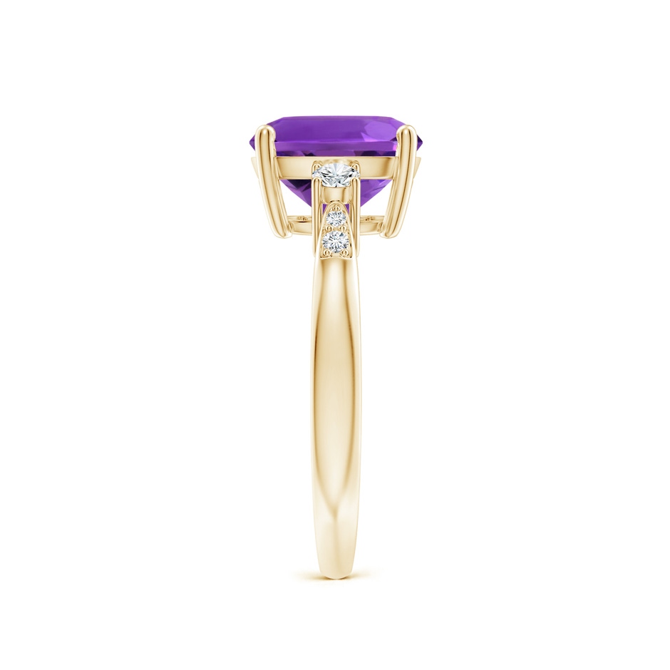 9mm AAAA Cushion Amethyst Solitaire Ring with Diamond Accents in Yellow Gold side-2