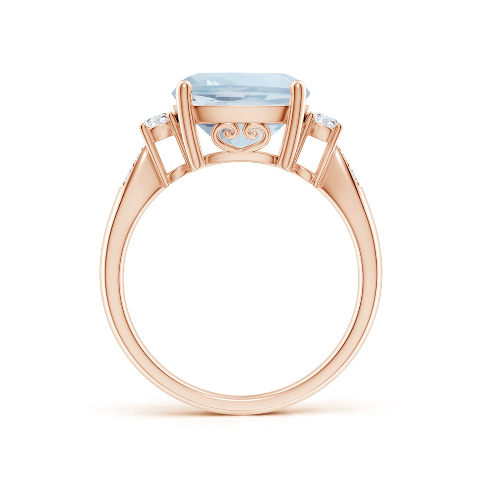 10mm A Cushion Aquamarine Solitaire Ring with Diamond Accents in Rose Gold side-1