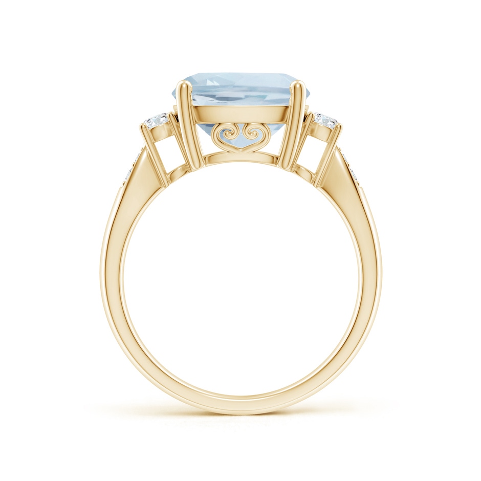 10mm A Cushion Aquamarine Solitaire Ring with Diamond Accents in Yellow Gold side-1