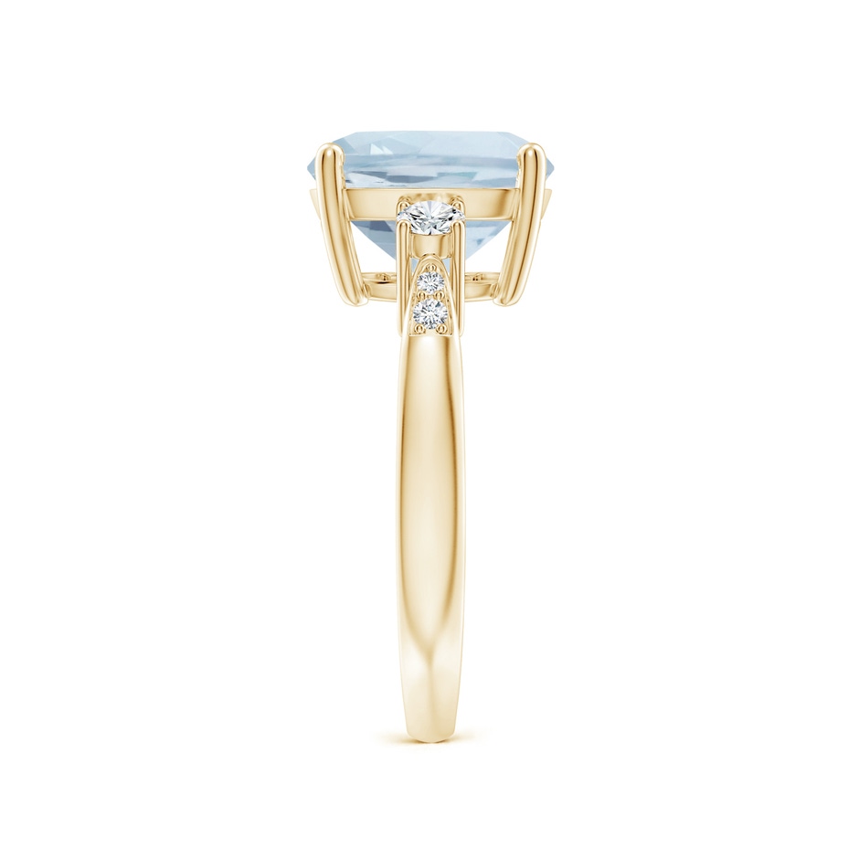 10mm A Cushion Aquamarine Solitaire Ring with Diamond Accents in Yellow Gold side-2