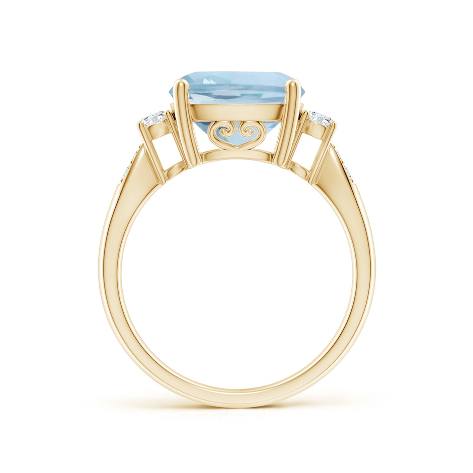 10mm AA Cushion Aquamarine Solitaire Ring with Diamond Accents in Yellow Gold side-1