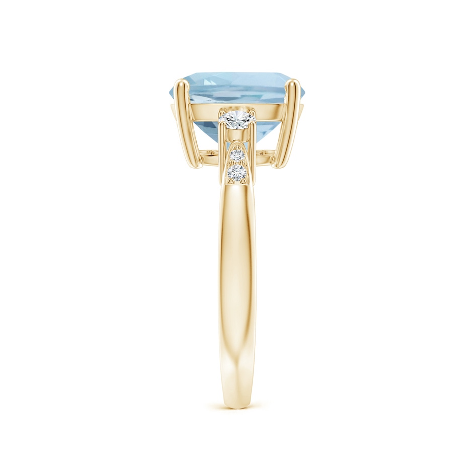 10mm AA Cushion Aquamarine Solitaire Ring with Diamond Accents in Yellow Gold side-2
