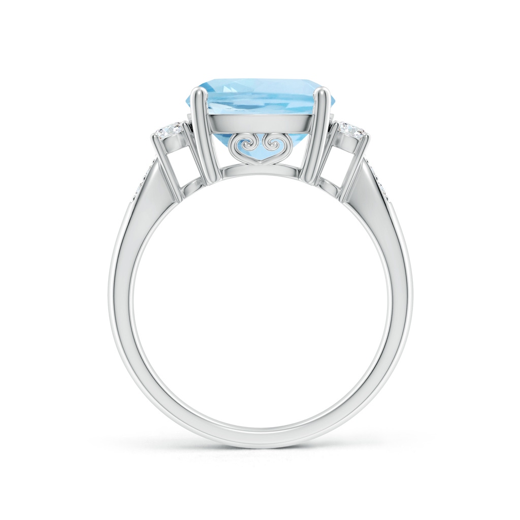10mm AAA Cushion Aquamarine Solitaire Ring with Diamond Accents in White Gold Side-1