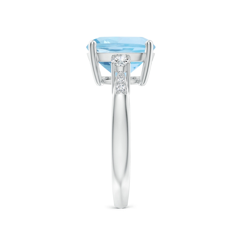 10mm AAA Cushion Aquamarine Solitaire Ring with Diamond Accents in White Gold Side-2