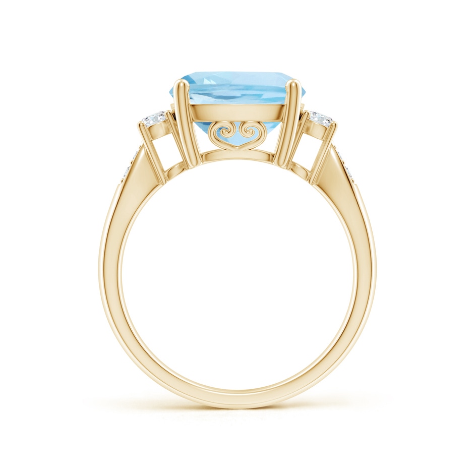 10mm AAA Cushion Aquamarine Solitaire Ring with Diamond Accents in Yellow Gold side-1