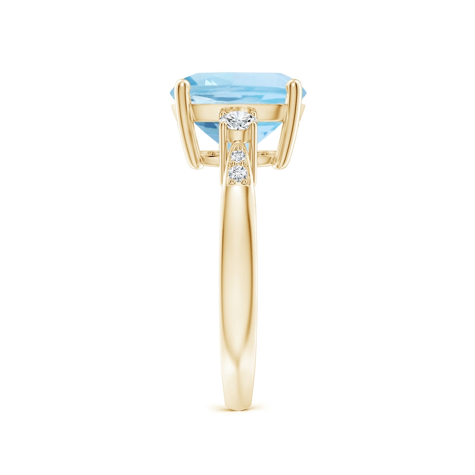 10mm AAA Cushion Aquamarine Solitaire Ring with Diamond Accents in Yellow Gold side-2