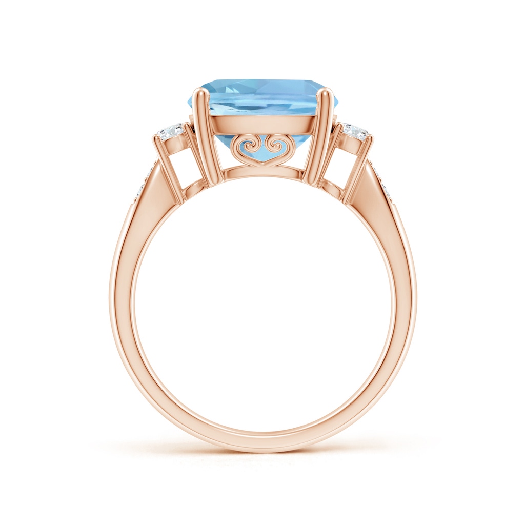 10mm AAAA Cushion Aquamarine Solitaire Ring with Diamond Accents in Rose Gold - side_1