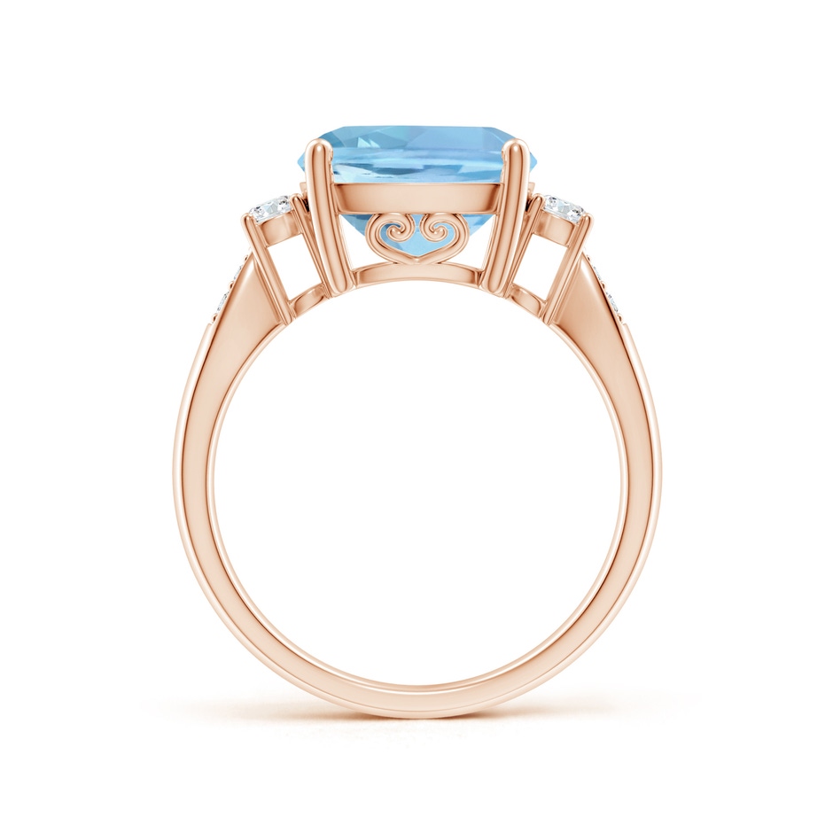 10mm AAAA Cushion Aquamarine Solitaire Ring with Diamond Accents in Rose Gold side-1