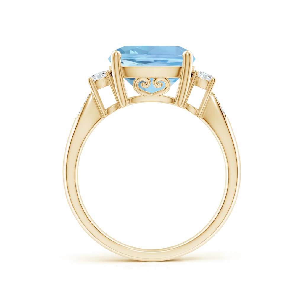 10mm AAAA Cushion Aquamarine Solitaire Ring with Diamond Accents in Yellow Gold - side_1