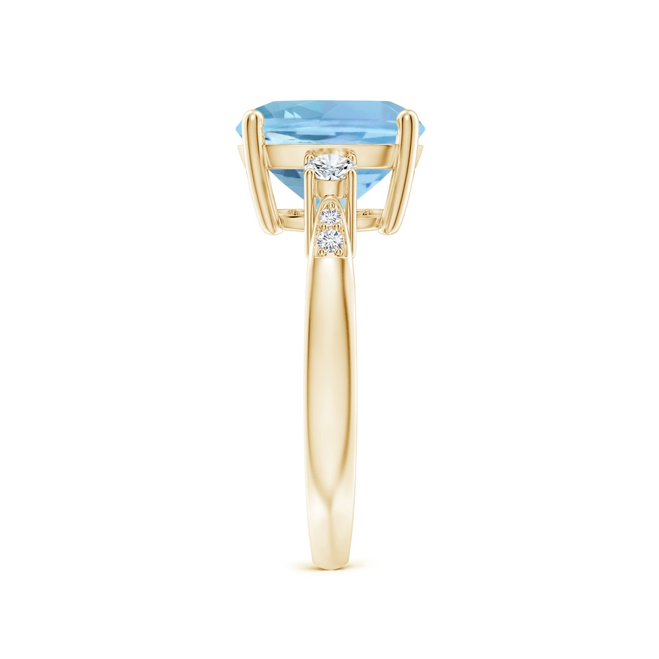 10mm AAAA Cushion Aquamarine Solitaire Ring with Diamond Accents in Yellow Gold side-2