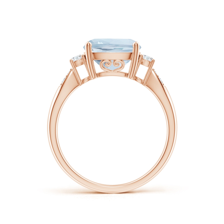 9mm A Cushion Aquamarine Solitaire Ring with Diamond Accents in Rose Gold side-1