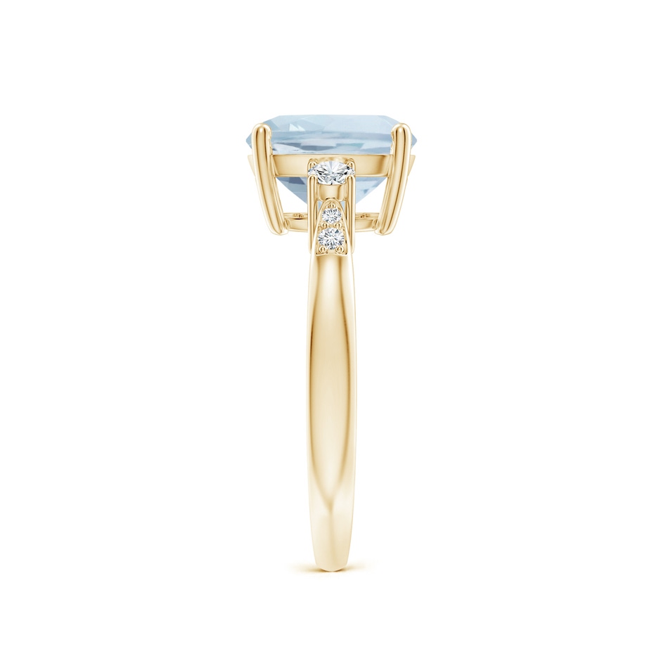 9mm A Cushion Aquamarine Solitaire Ring with Diamond Accents in Yellow Gold side-2