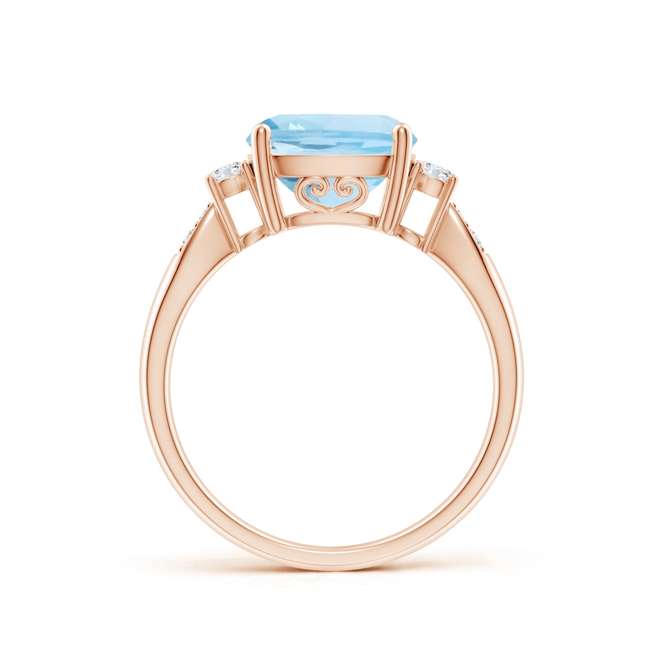 9mm AAA Cushion Aquamarine Solitaire Ring with Diamond Accents in Rose Gold side-1