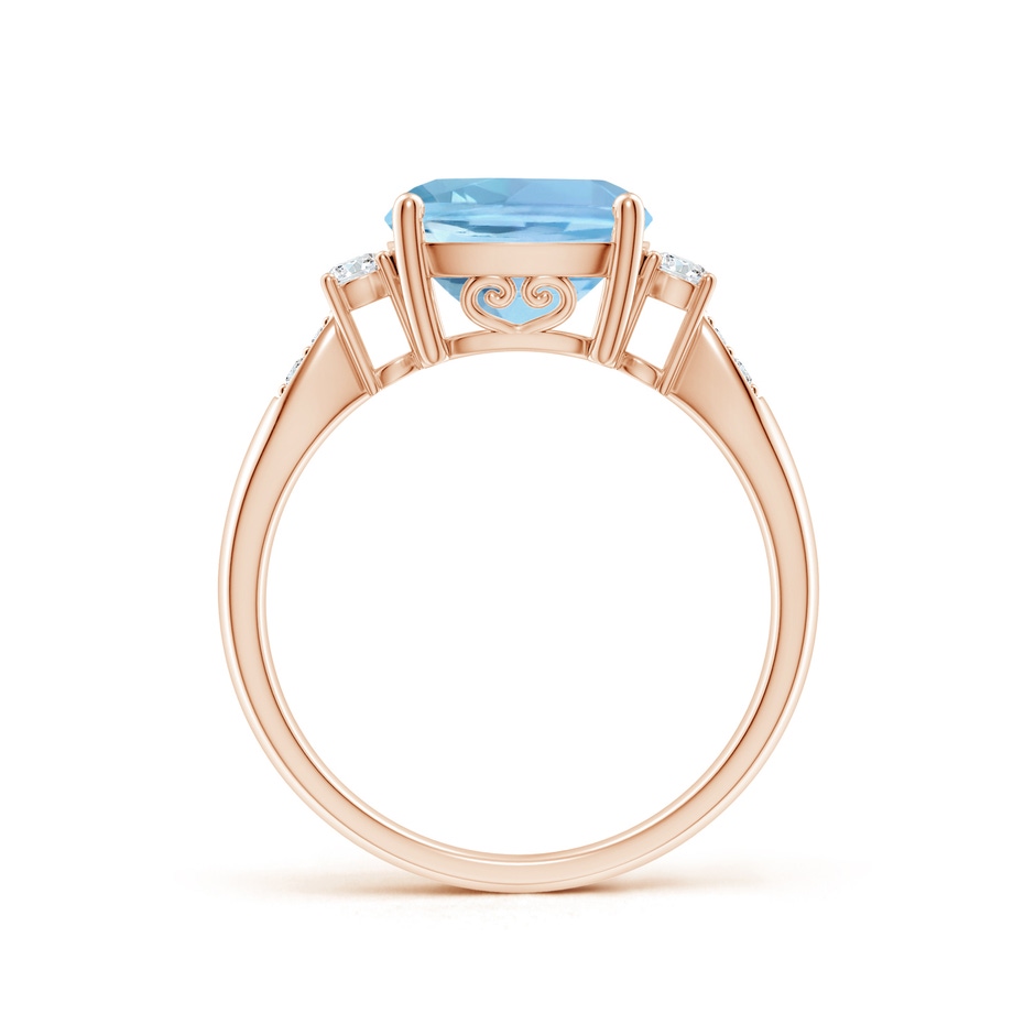 9mm AAAA Cushion Aquamarine Solitaire Ring with Diamond Accents in Rose Gold side-1