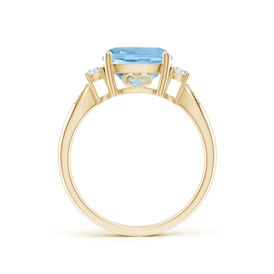 9mm AAAA Cushion Aquamarine Solitaire Ring with Diamond Accents in Yellow Gold side-1