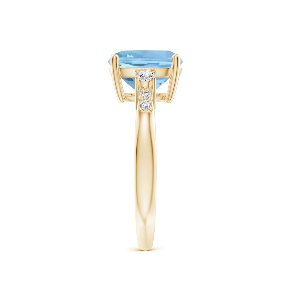 9mm AAAA Cushion Aquamarine Solitaire Ring with Diamond Accents in Yellow Gold side-2
