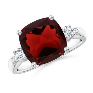 10mm AAA Cushion Garnet Solitaire Ring with Diamond Accents in White Gold