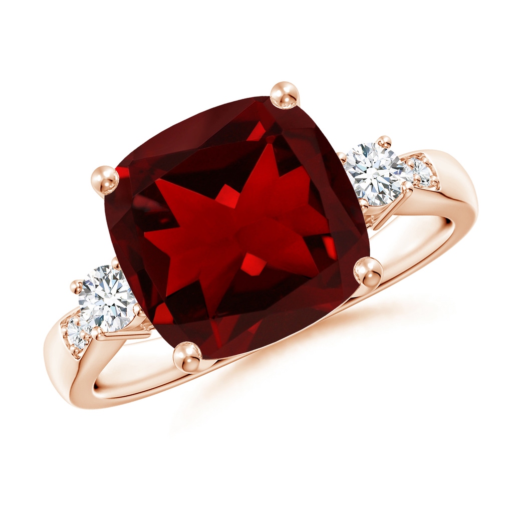 10mm AAAA Cushion Garnet Solitaire Ring with Diamond Accents in Rose Gold