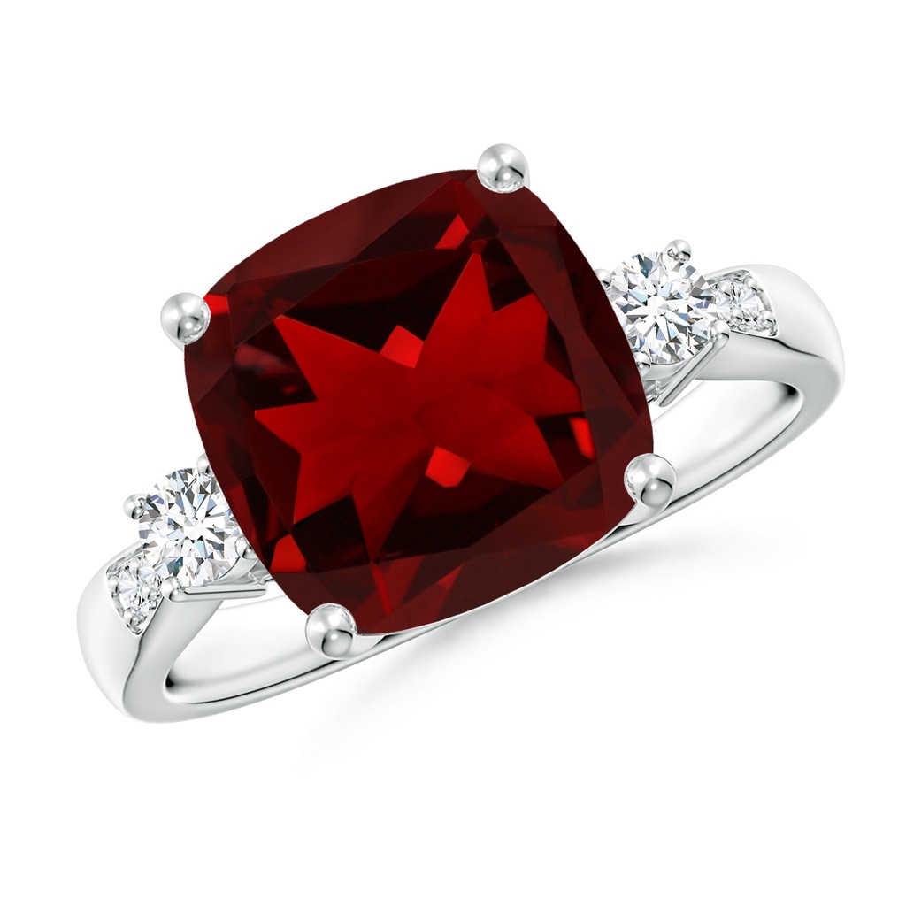 10mm AAAA Cushion Garnet Solitaire Ring with Diamond Accents in White Gold