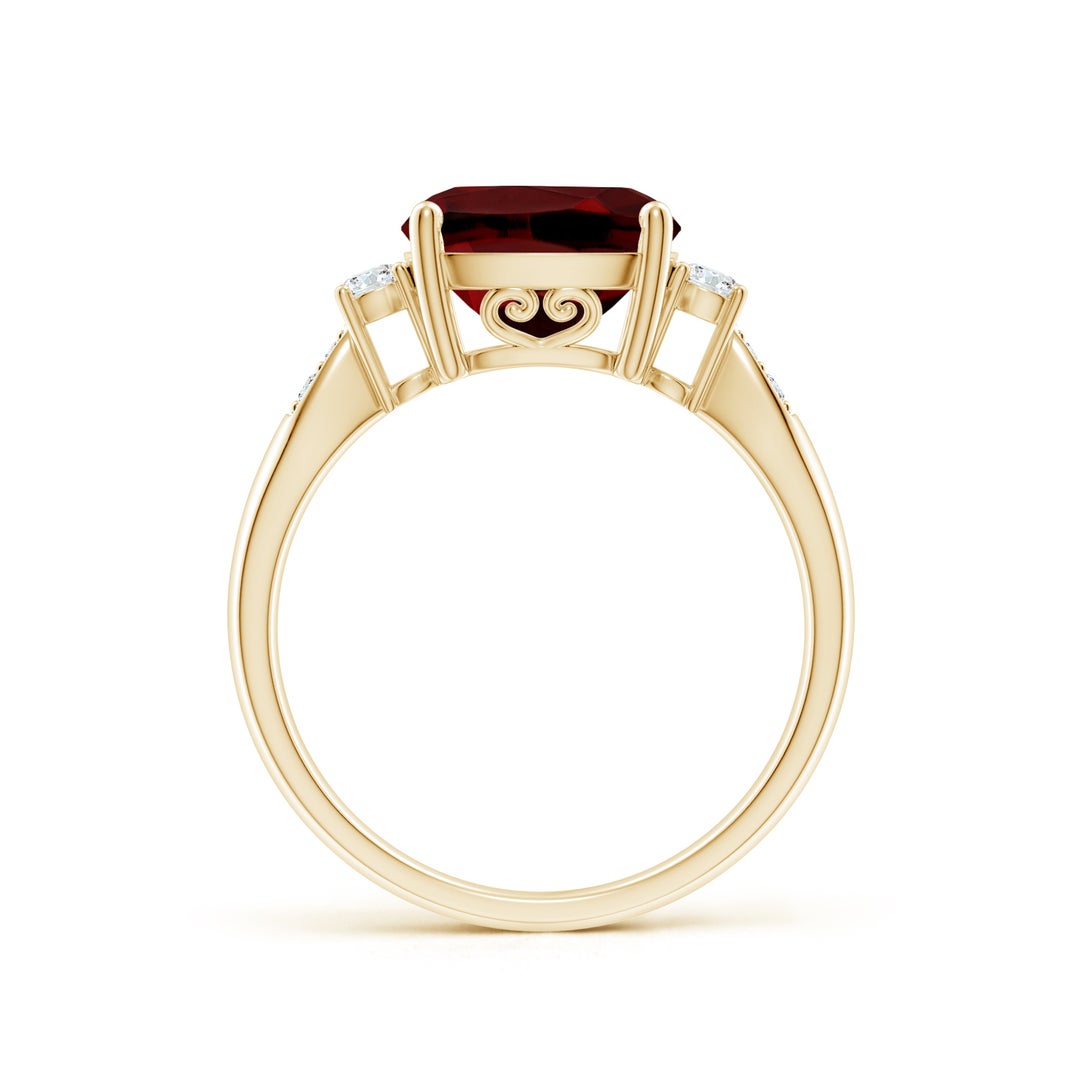 9mm AAAA Cushion Garnet Solitaire Ring with Diamond Accents in Yellow Gold - side 2