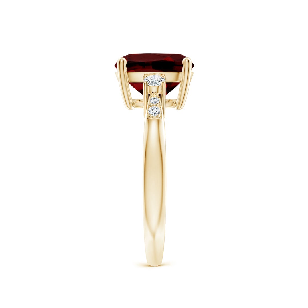 9mm AAAA Cushion Garnet Solitaire Ring with Diamond Accents in Yellow Gold - side 3