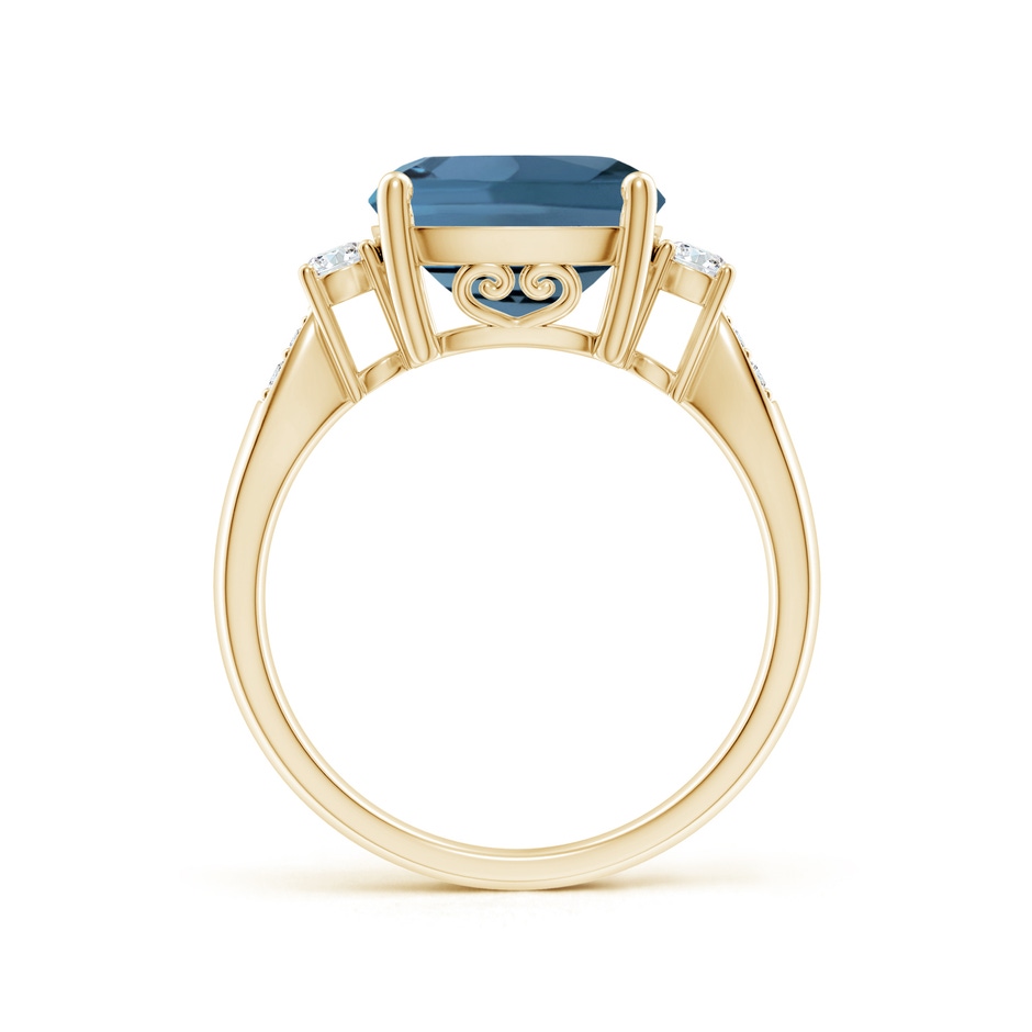 10mm A Cushion London Blue Topaz Solitaire Ring with Diamonds in Yellow Gold side-1