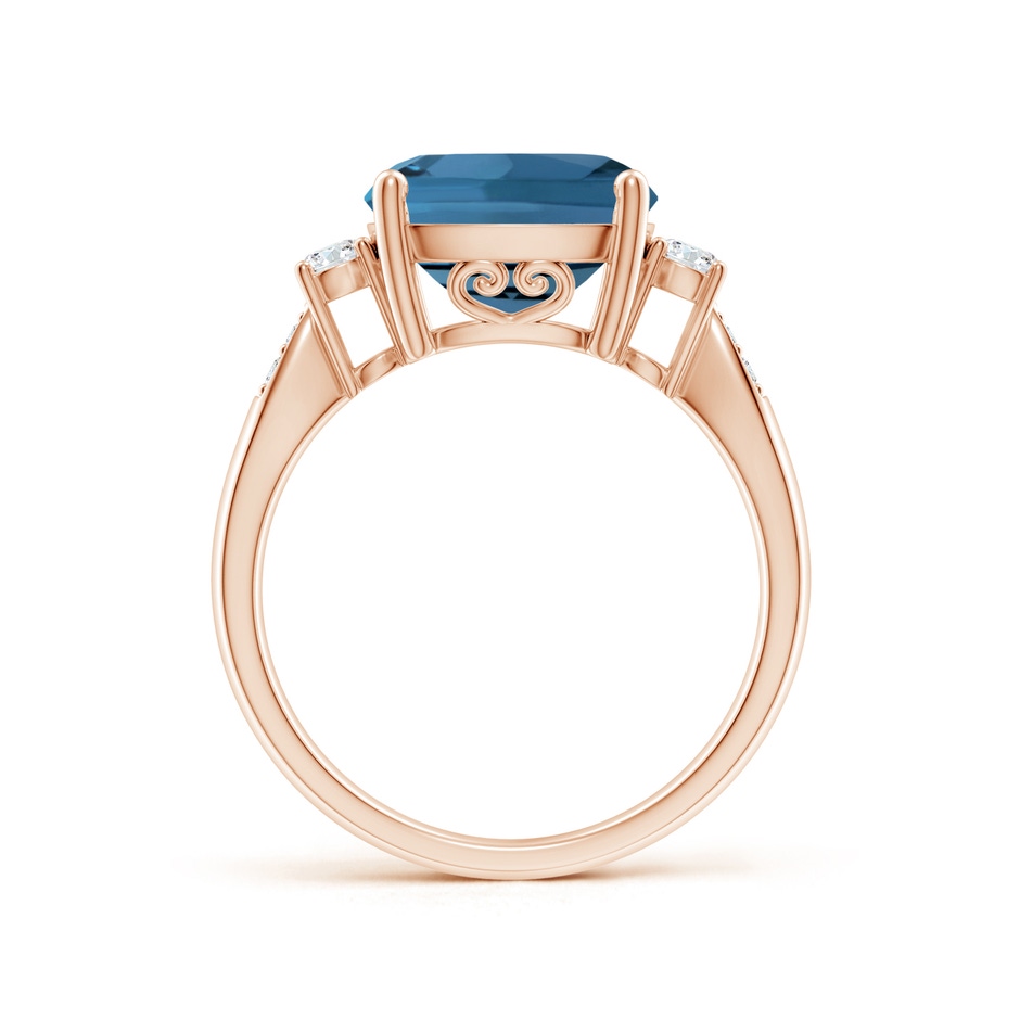 10mm AA Cushion London Blue Topaz Solitaire Ring with Diamonds in Rose Gold side-1