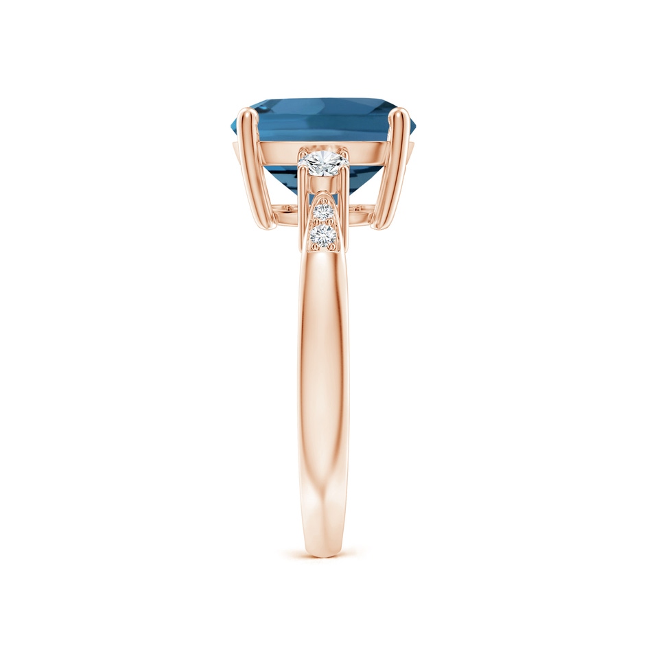 10mm AA Cushion London Blue Topaz Solitaire Ring with Diamonds in Rose Gold side-2