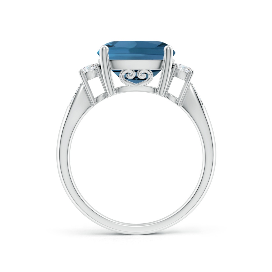 10mm AA Cushion London Blue Topaz Solitaire Ring with Diamonds in White Gold side-1