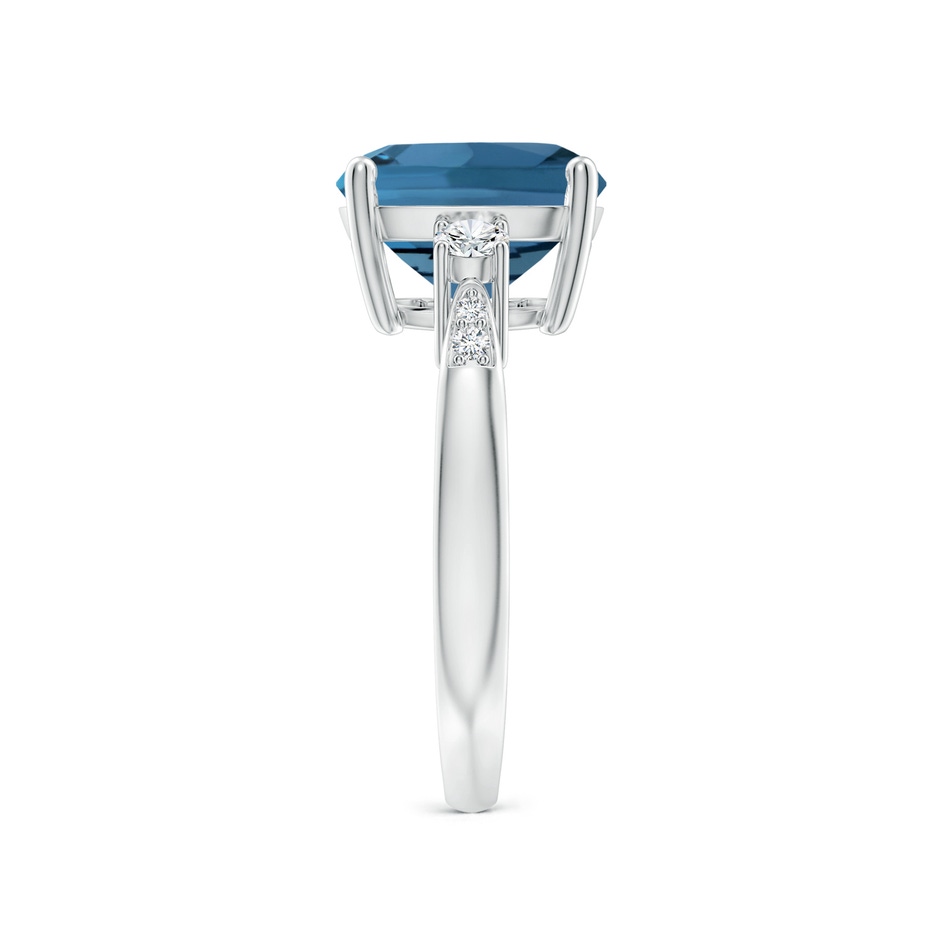 10mm AA Cushion London Blue Topaz Solitaire Ring with Diamonds in White Gold side-2