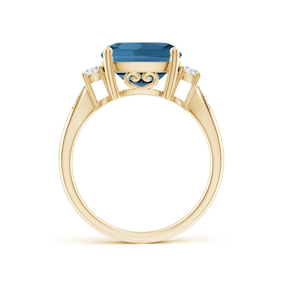 10mm AA Cushion London Blue Topaz Solitaire Ring with Diamonds in Yellow Gold side-1