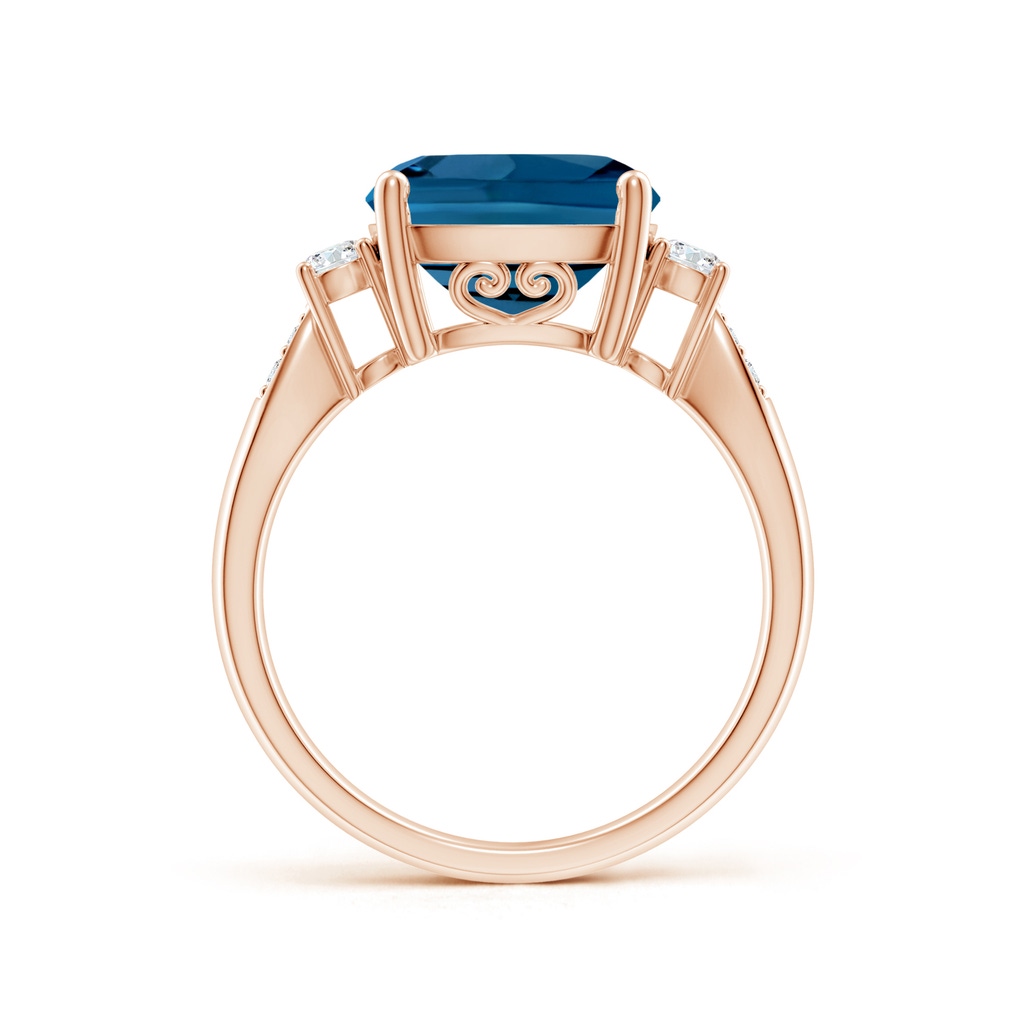 10mm AAA Cushion London Blue Topaz Solitaire Ring with Diamonds in Rose Gold Side-1