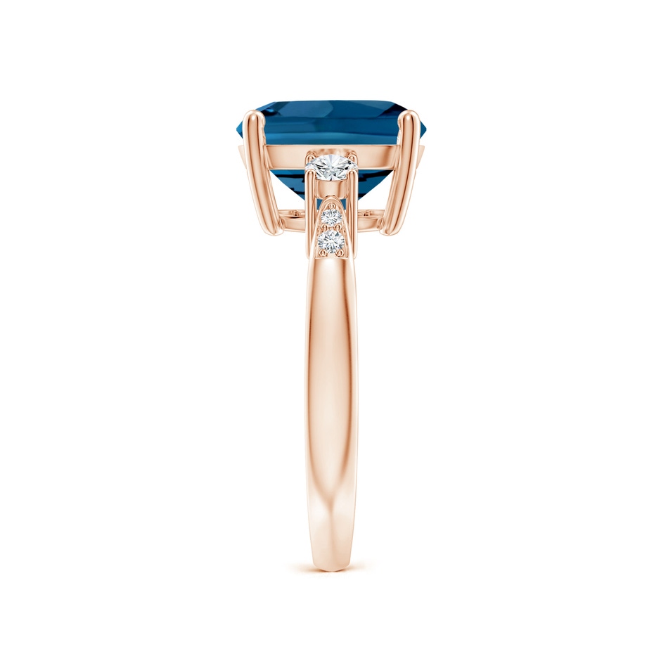 10mm AAA Cushion London Blue Topaz Solitaire Ring with Diamonds in Rose Gold side-2