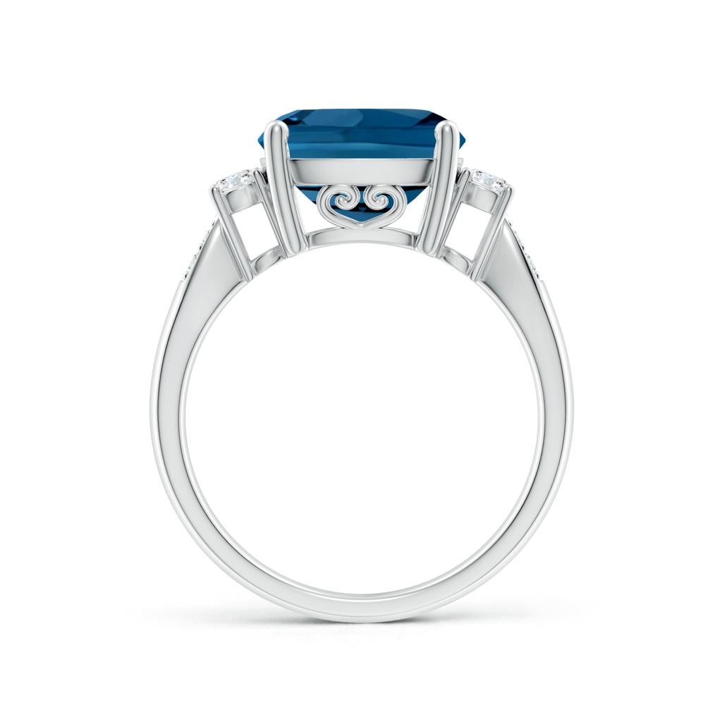 10mm AAA Cushion London Blue Topaz Solitaire Ring with Diamonds in White Gold - side_1