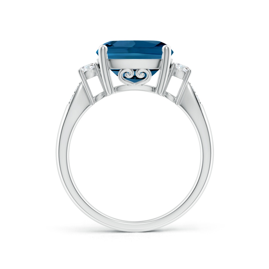 10mm AAA Cushion London Blue Topaz Solitaire Ring with Diamonds in White Gold side-1