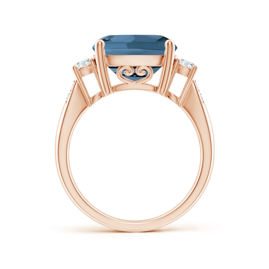 11mm A Cushion London Blue Topaz Solitaire Ring with Diamonds in Rose Gold side-1