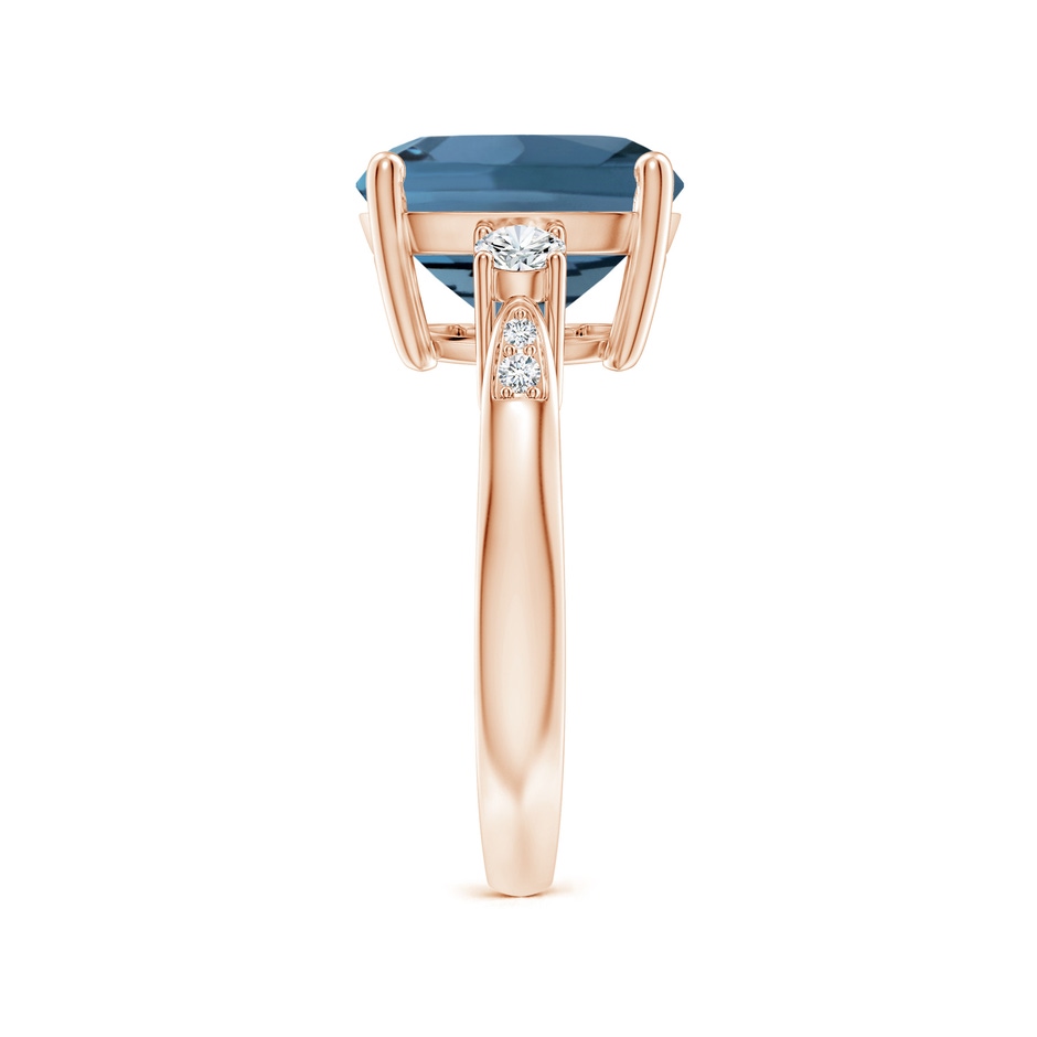 11mm A Cushion London Blue Topaz Solitaire Ring with Diamonds in Rose Gold side-2