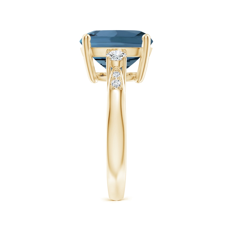 11mm A Cushion London Blue Topaz Solitaire Ring with Diamonds in Yellow Gold side-2
