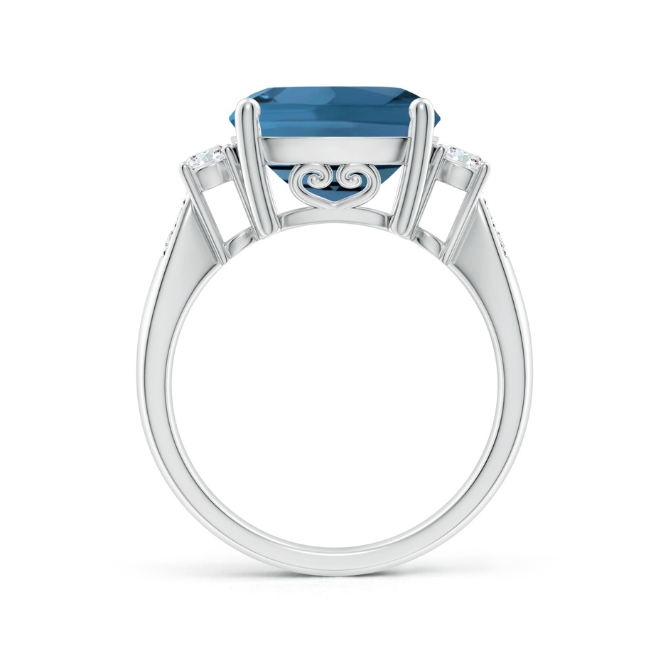 11mm AA Cushion London Blue Topaz Solitaire Ring with Diamonds in White Gold side-1