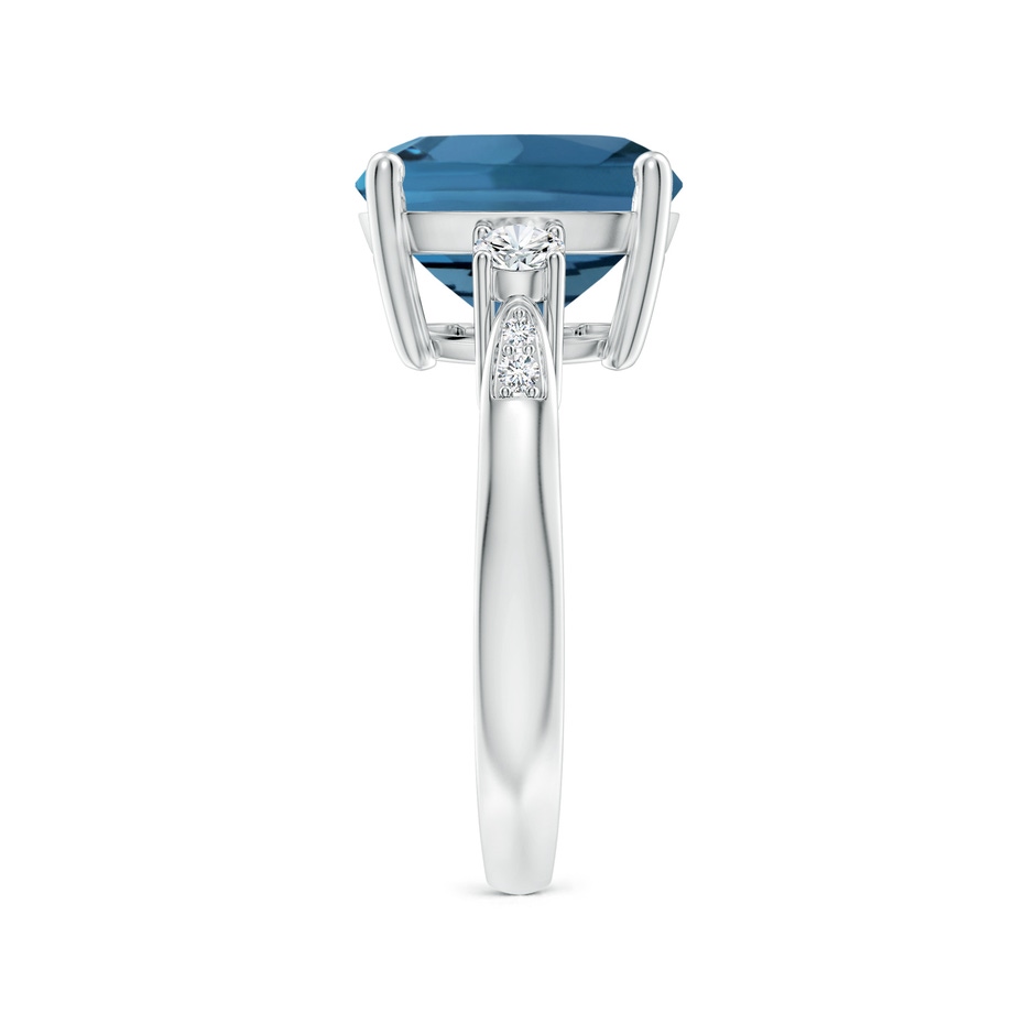 11mm AA Cushion London Blue Topaz Solitaire Ring with Diamonds in White Gold side-2