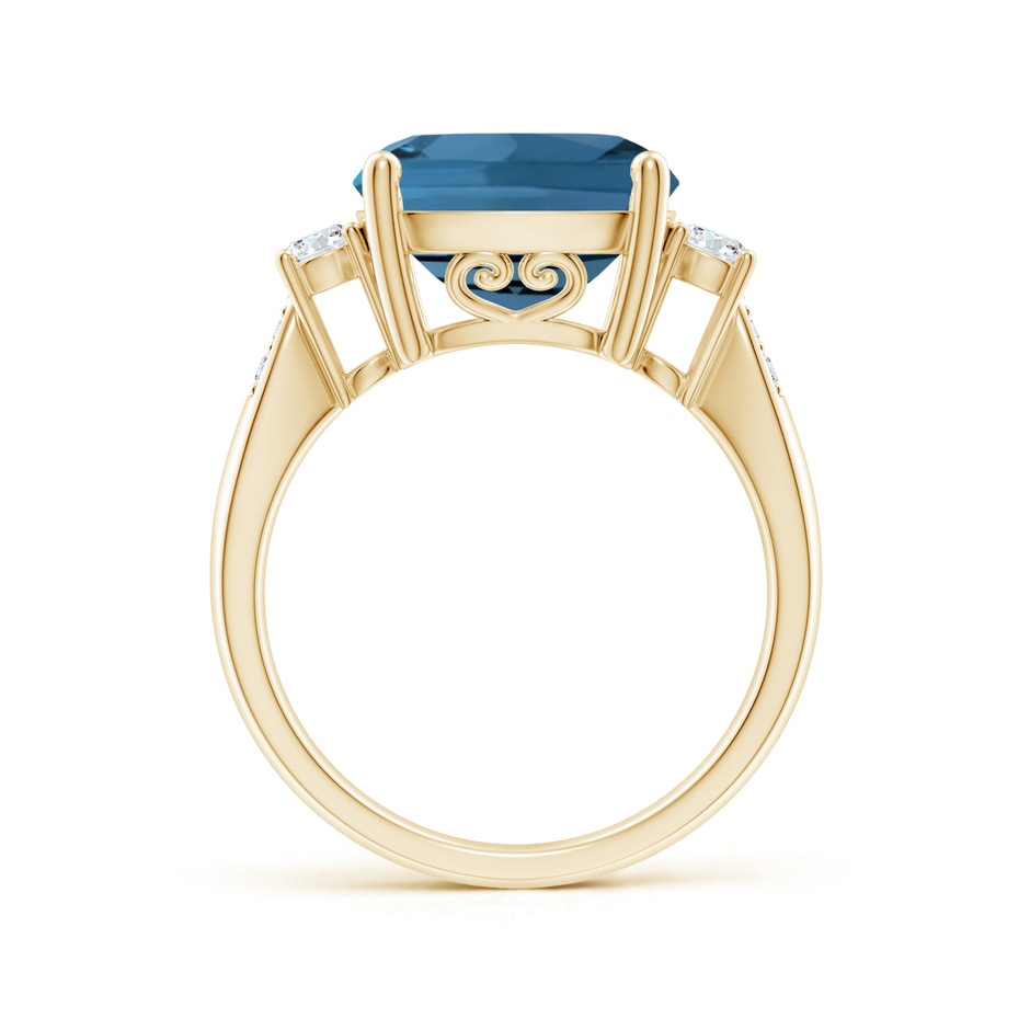 11mm AA Cushion London Blue Topaz Solitaire Ring with Diamonds in Yellow Gold side-1