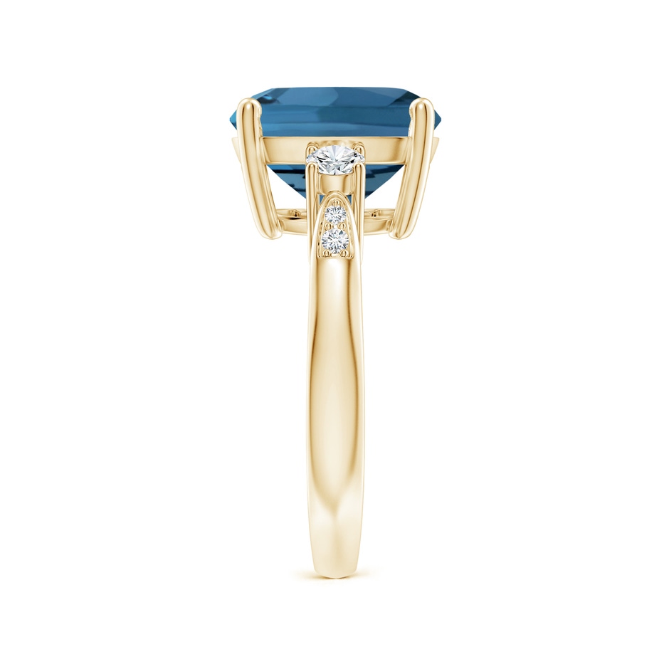 11mm AA Cushion London Blue Topaz Solitaire Ring with Diamonds in Yellow Gold side-2
