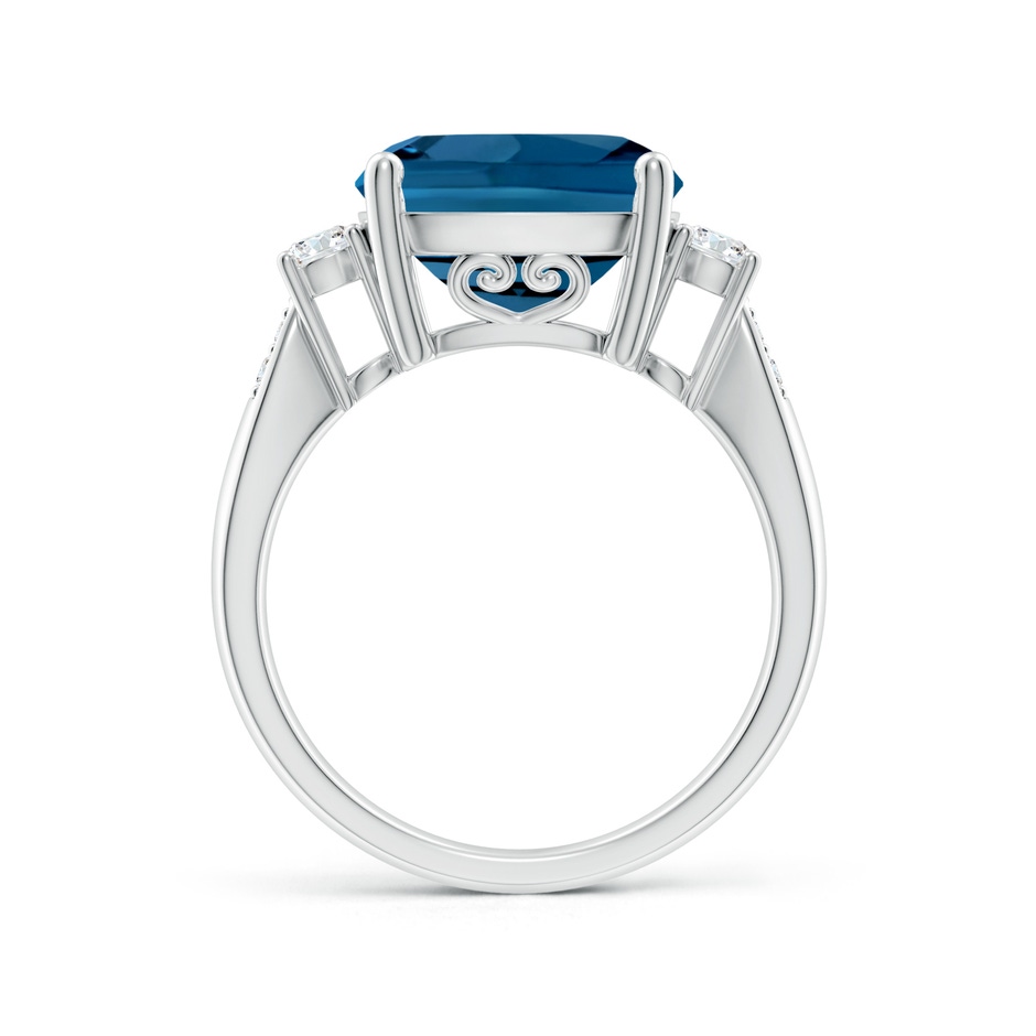 11mm AAA Cushion London Blue Topaz Solitaire Ring with Diamonds in White Gold side-1