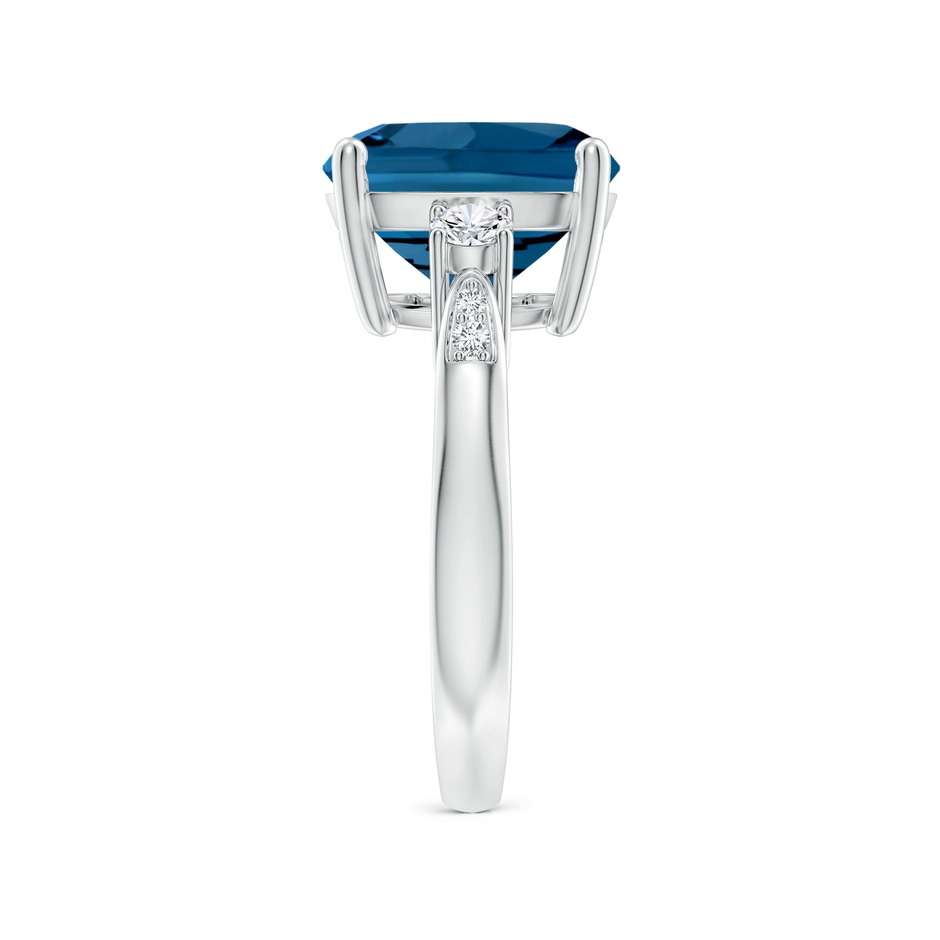 11mm AAA Cushion London Blue Topaz Solitaire Ring with Diamonds in White Gold side-2