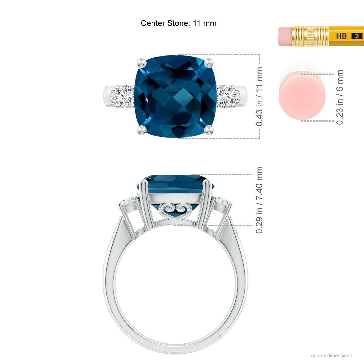 AAAA - London Blue Topaz / 6.25 CT / 14 KT White Gold