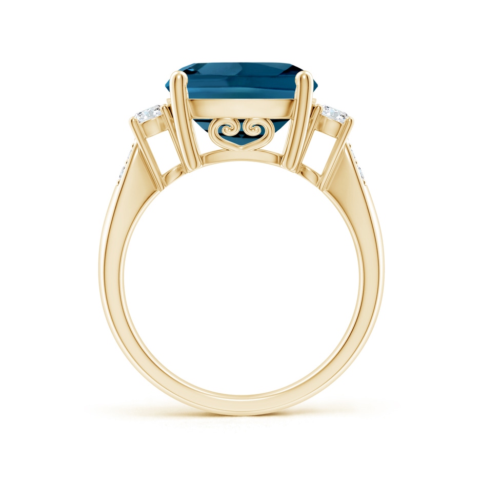 11mm AAAA Cushion London Blue Topaz Solitaire Ring with Diamonds in Yellow Gold side-1