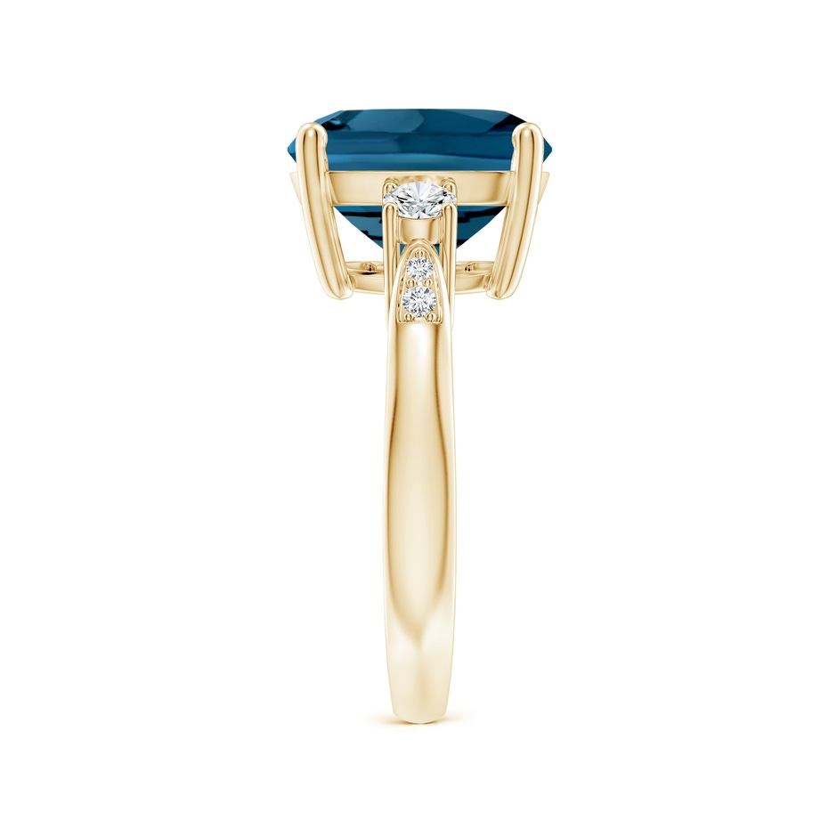 11mm AAAA Cushion London Blue Topaz Solitaire Ring with Diamonds in Yellow Gold side-2
